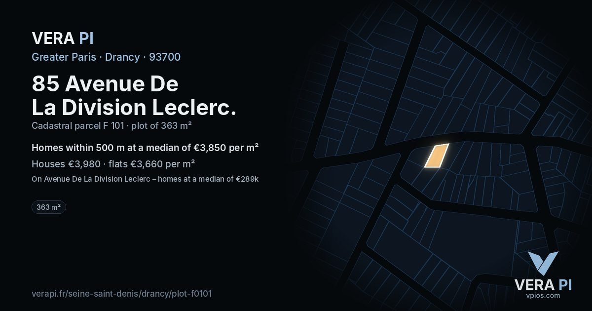 85 Avenue De La Division Leclerc, Drancy at night – the plot lit, the parcels around coloured by the prices near them