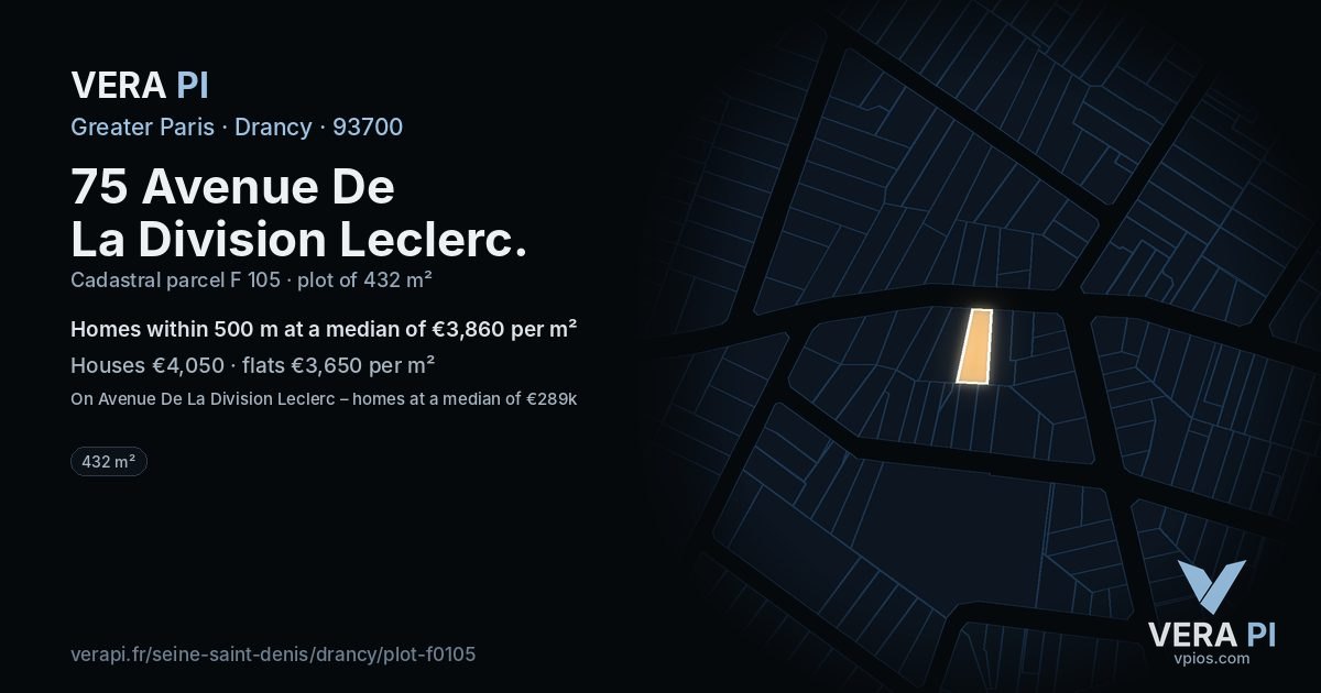 75 Avenue De La Division Leclerc, Drancy at night – the plot lit, the parcels around coloured by the prices near them