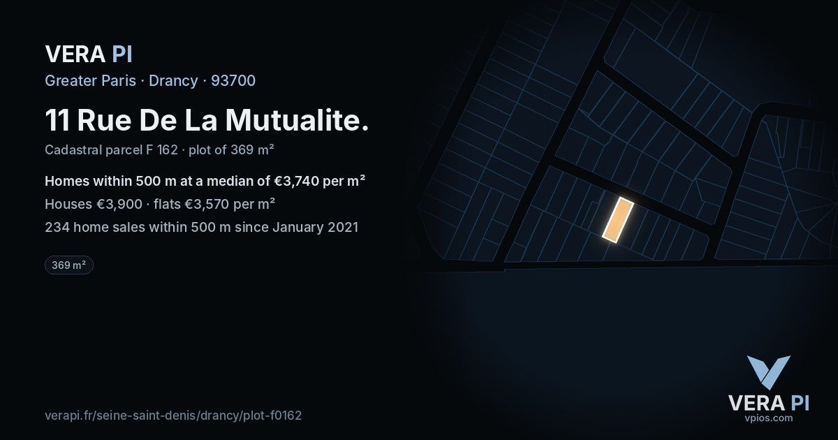 11 Rue De La Mutualite, Drancy at night – the plot lit, the parcels around coloured by the prices near them