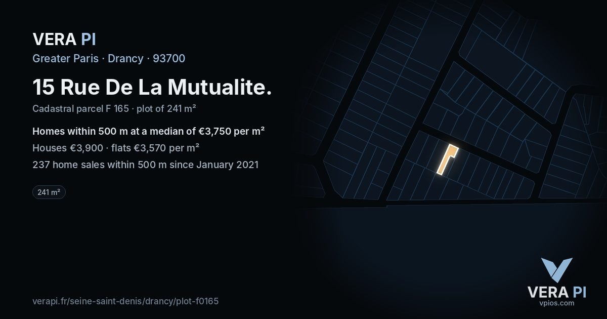 15 Rue De La Mutualite, Drancy at night – the plot lit, the parcels around coloured by the prices near them