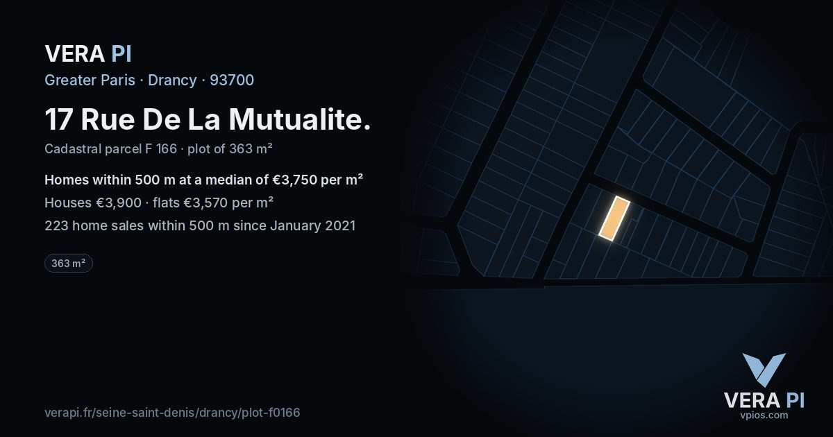 17 Rue De La Mutualite, Drancy at night – the plot lit, the parcels around coloured by the prices near them