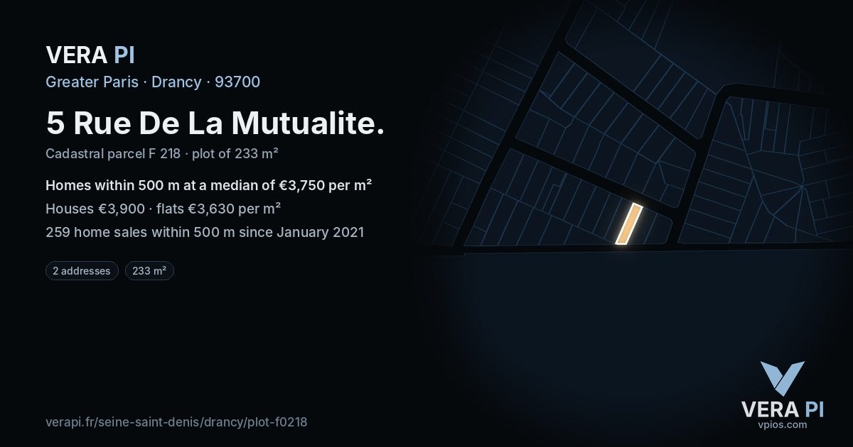 5 Rue De La Mutualite, Drancy at night – the plot lit, the parcels around coloured by the prices near them