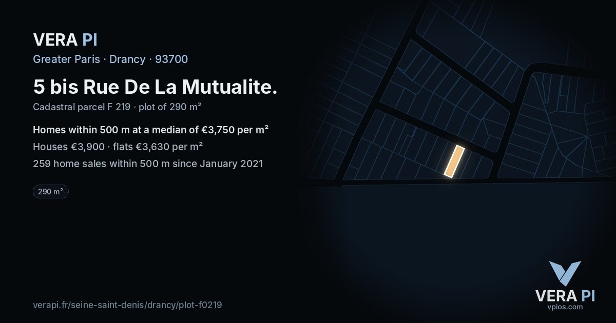 5 bis Rue De La Mutualite, Drancy at night – the plot lit, the parcels around coloured by the prices near them