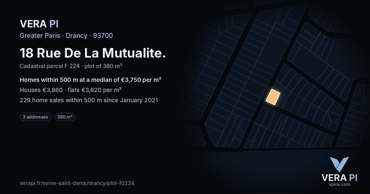 18 Rue De La Mutualite, Drancy at night – the plot lit, the parcels around coloured by the prices near them