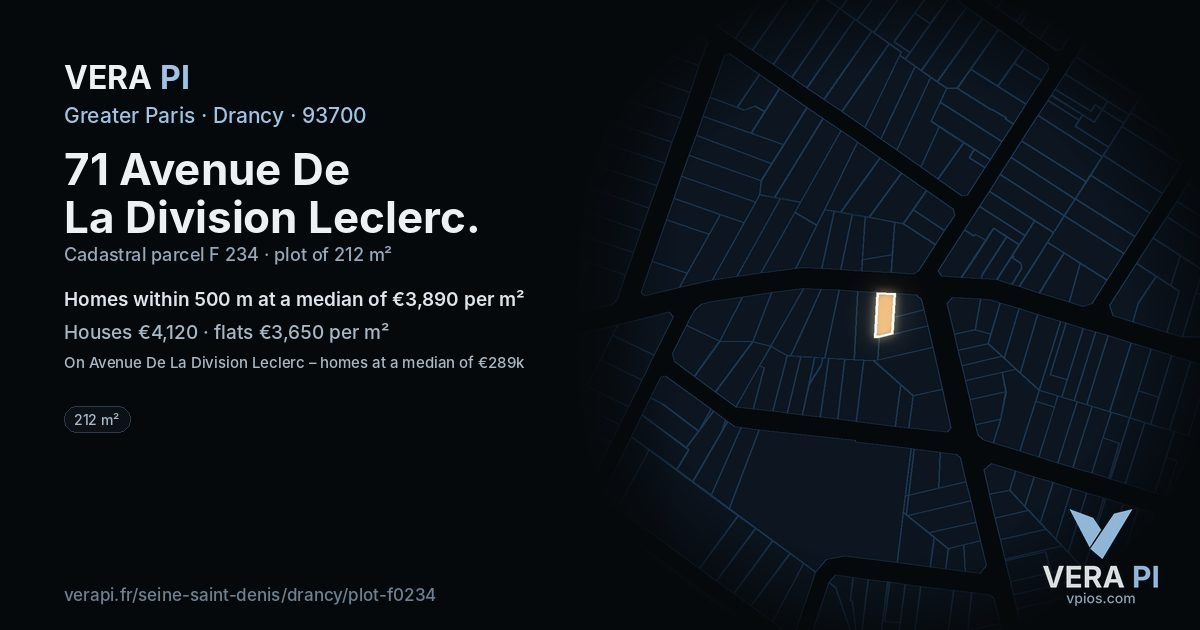 71 Avenue De La Division Leclerc, Drancy at night – the plot lit, the parcels around coloured by the prices near them