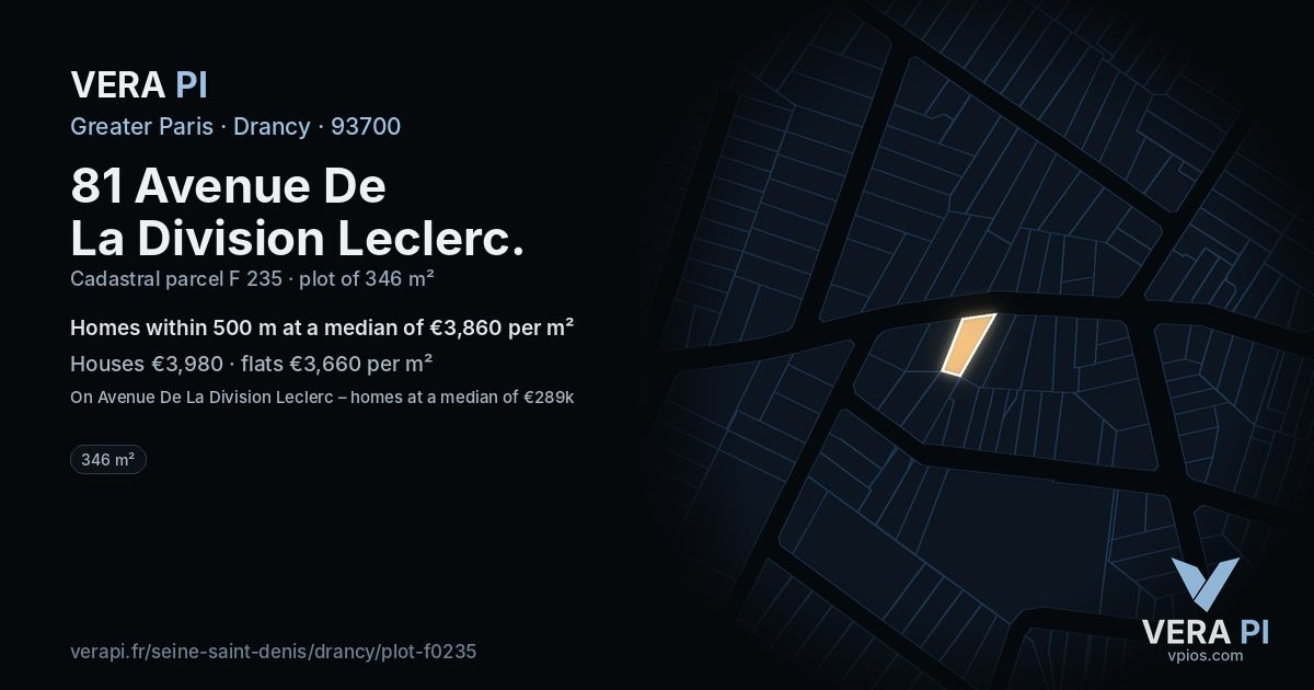 81 Avenue De La Division Leclerc, Drancy at night – the plot lit, the parcels around coloured by the prices near them