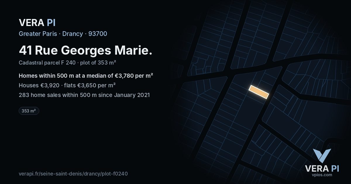 41 Rue Georges Marie, Drancy at night – the plot lit, the parcels around coloured by the prices near them