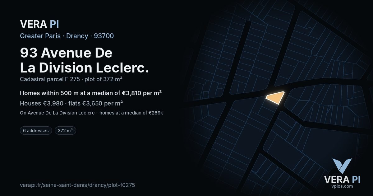 93 Avenue De La Division Leclerc, Drancy at night – the plot lit, the parcels around coloured by the prices near them