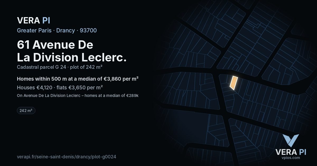 61 Avenue De La Division Leclerc, Drancy at night – the plot lit, the parcels around coloured by the prices near them