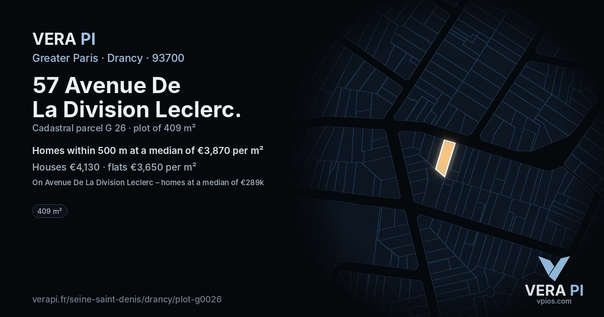57 Avenue De La Division Leclerc, Drancy at night – the plot lit, the parcels around coloured by the prices near them