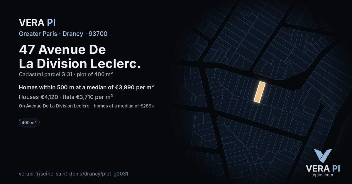 47 Avenue De La Division Leclerc, Drancy at night – the plot lit, the parcels around coloured by the prices near them