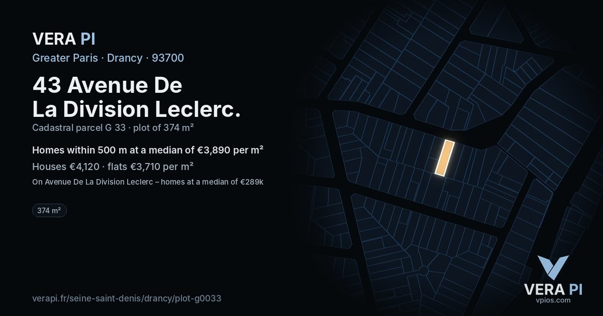 43 Avenue De La Division Leclerc, Drancy at night – the plot lit, the parcels around coloured by the prices near them