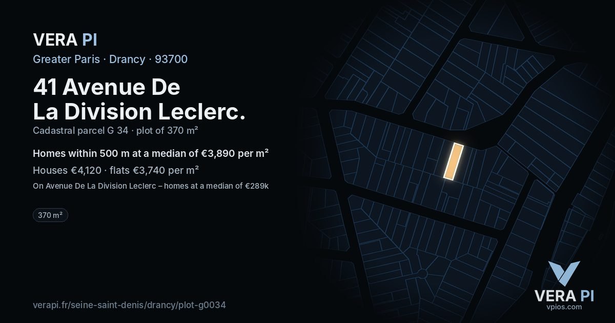 41 Avenue De La Division Leclerc, Drancy at night – the plot lit, the parcels around coloured by the prices near them