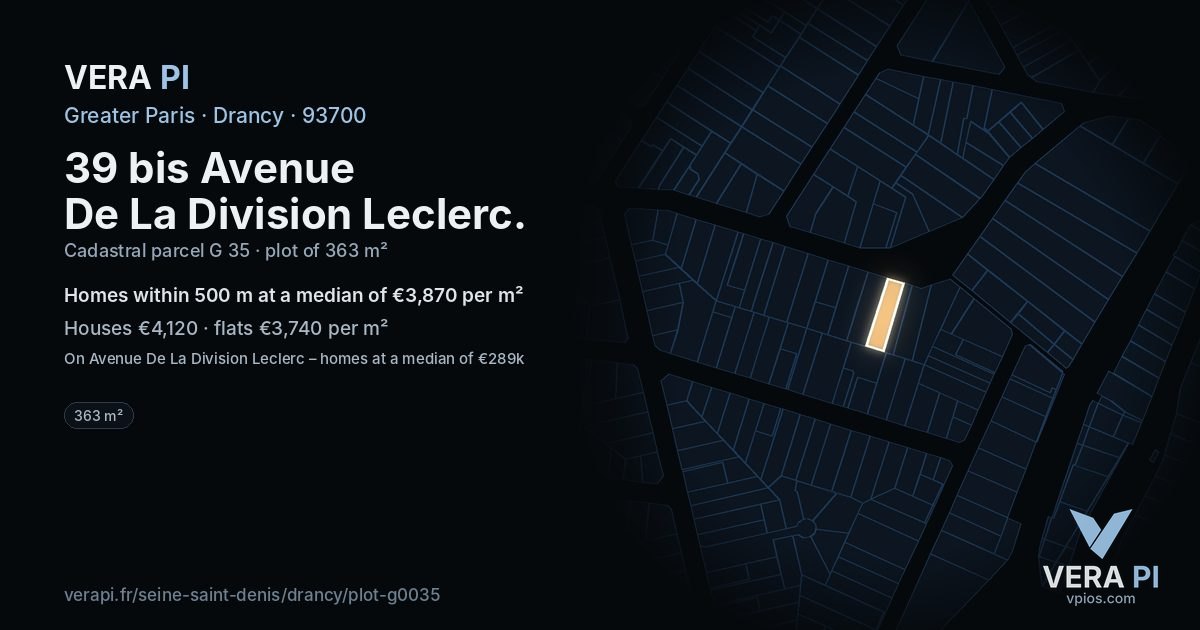 39 bis Avenue De La Division Leclerc, Drancy at night – the plot lit, the parcels around coloured by the prices near them