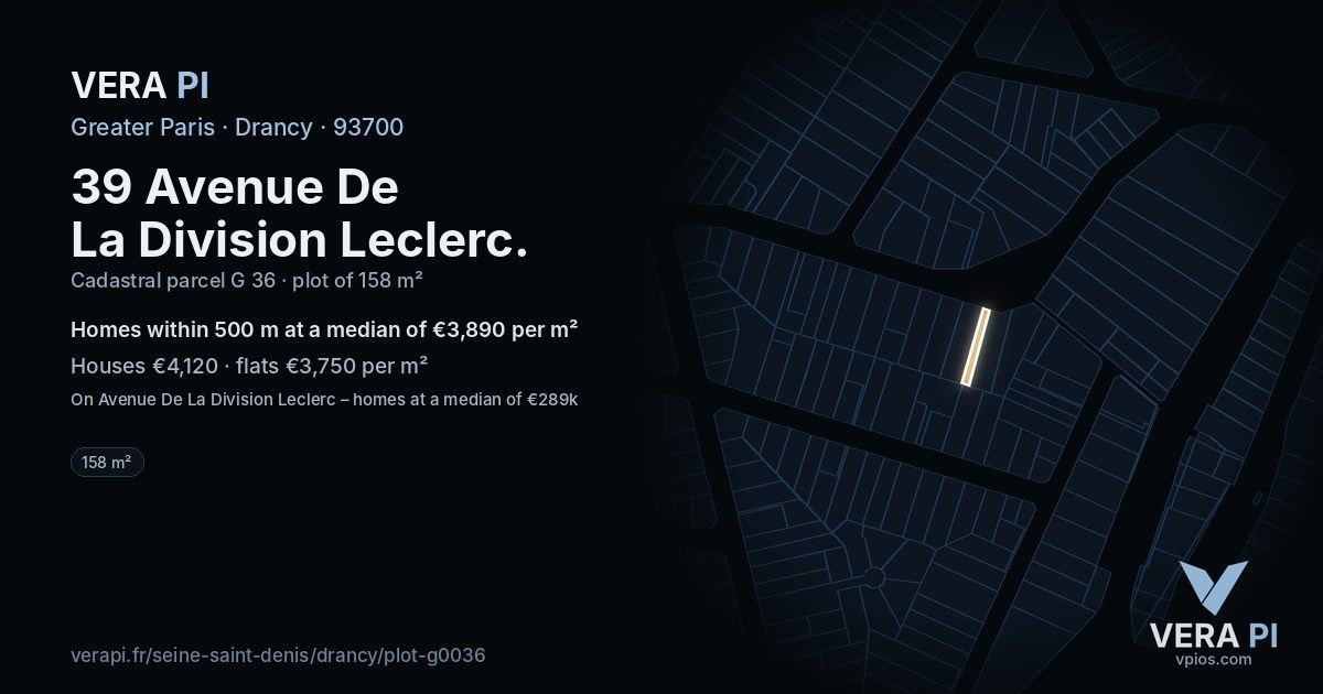 39 Avenue De La Division Leclerc, Drancy at night – the plot lit, the parcels around coloured by the prices near them