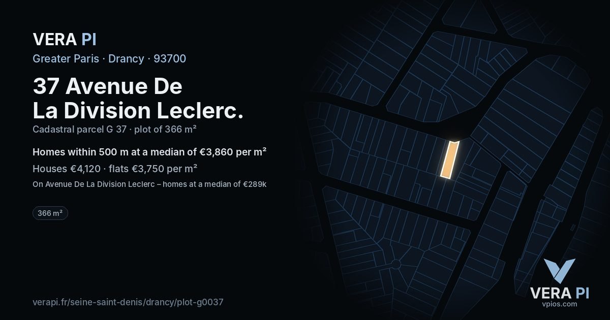 37 Avenue De La Division Leclerc, Drancy at night – the plot lit, the parcels around coloured by the prices near them