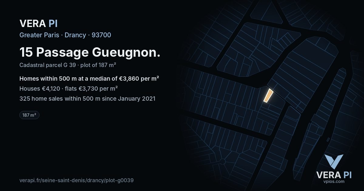 15 Passage Gueugnon, Drancy at night – the plot lit, the parcels around coloured by the prices near them