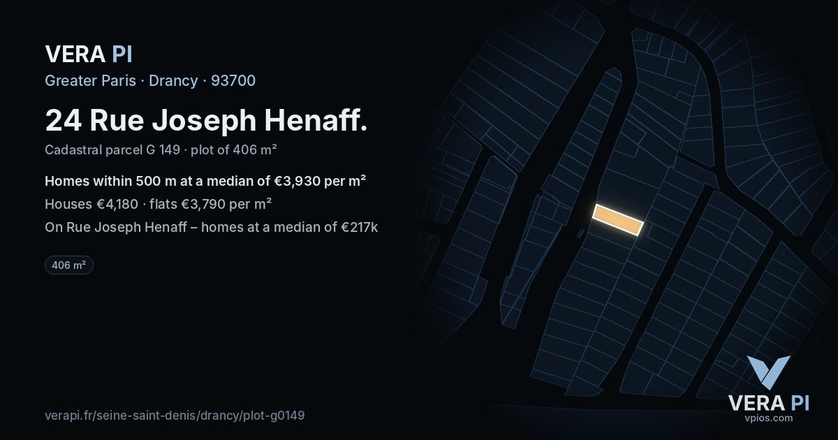 24 Rue Joseph Henaff, Drancy at night – the plot lit, the parcels around coloured by the prices near them