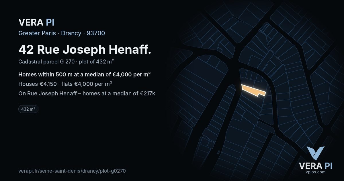 42 Rue Joseph Henaff, Drancy at night – the plot lit, the parcels around coloured by the prices near them
