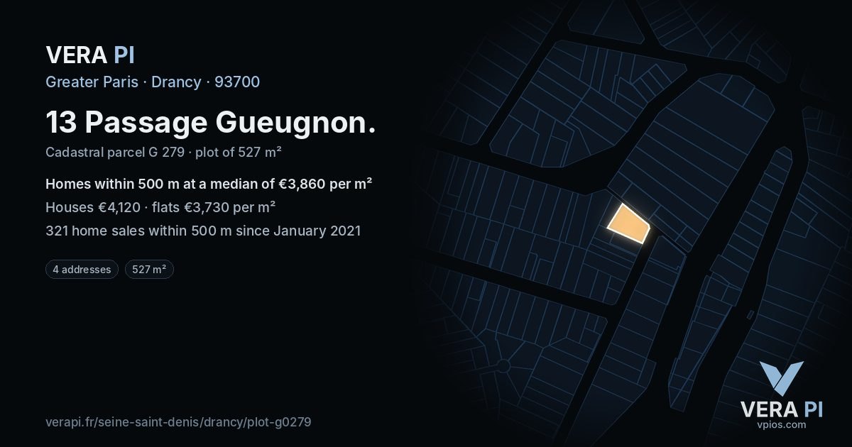 13 Passage Gueugnon, Drancy at night – the plot lit, the parcels around coloured by the prices near them