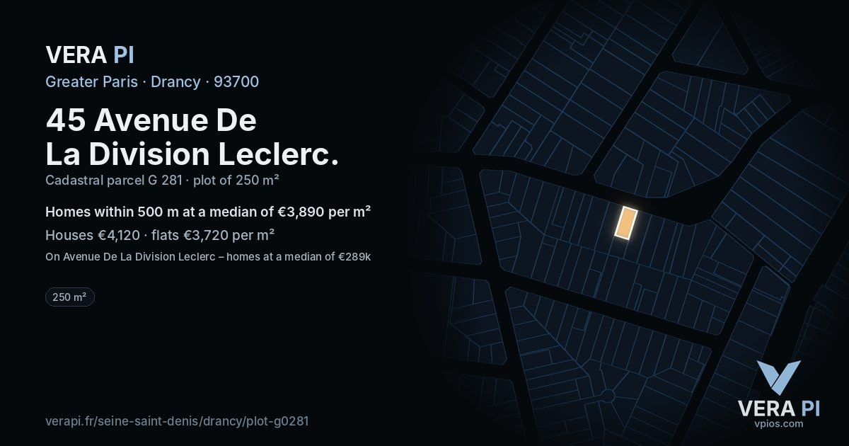 45 Avenue De La Division Leclerc, Drancy at night – the plot lit, the parcels around coloured by the prices near them