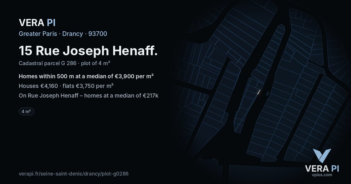 15 Rue Joseph Henaff, Drancy at night – the plot lit, the parcels around coloured by the prices near them