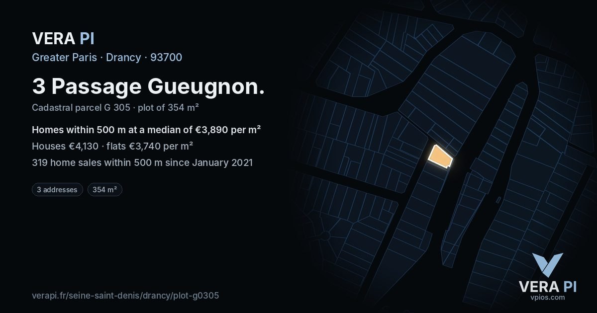 3 Passage Gueugnon, Drancy at night – the plot lit, the parcels around coloured by the prices near them