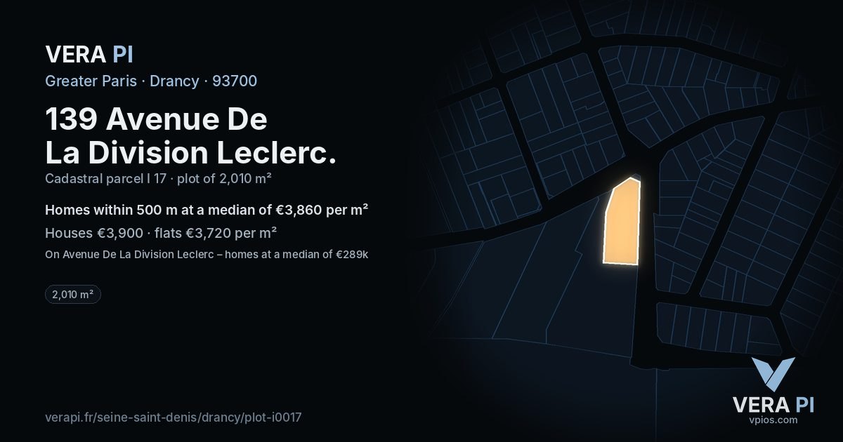 139 Avenue De La Division Leclerc, Drancy at night – the plot lit, the parcels around coloured by the prices near them