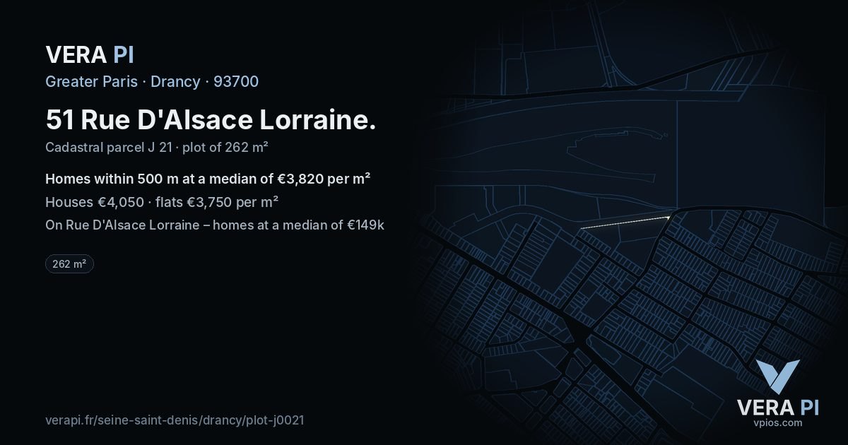 51 Rue D'Alsace Lorraine, Drancy at night – the plot lit, the parcels around coloured by the prices near them