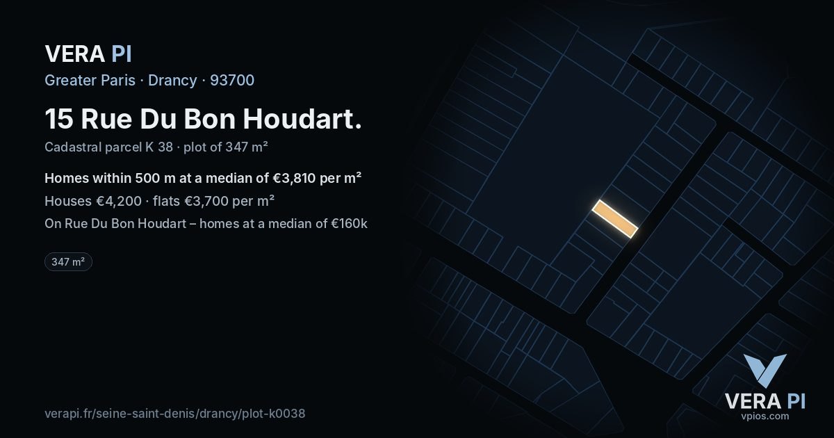 15 Rue Du Bon Houdart, Drancy at night – the plot lit, the parcels around coloured by the prices near them