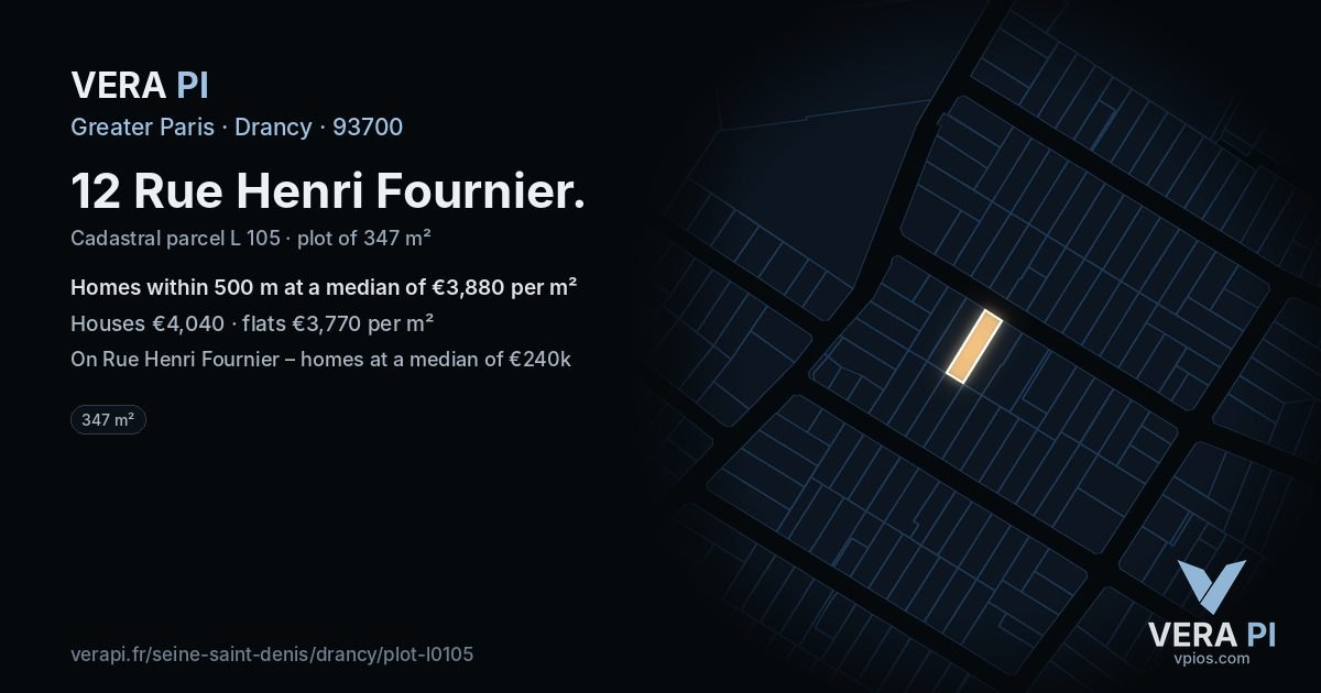 12 Rue Henri Fournier, Drancy at night – the plot lit, the parcels around coloured by the prices near them