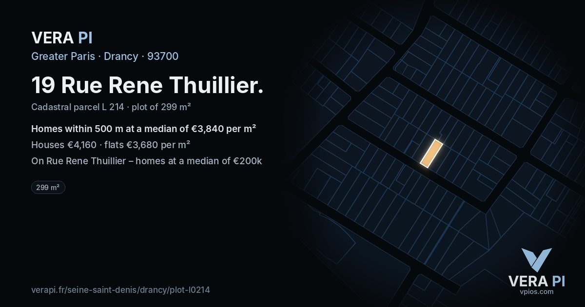 19 Rue Rene Thuillier, Drancy at night – the plot lit, the parcels around coloured by the prices near them