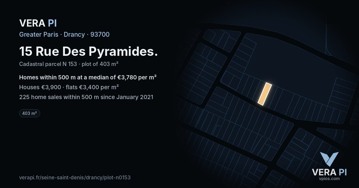 15 Rue Des Pyramides, Drancy at night – the plot lit, the parcels around coloured by the prices near them
