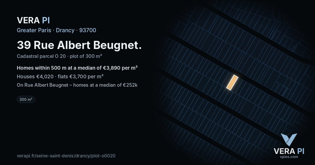 39 Rue Albert Beugnet, Drancy at night – the plot lit, the parcels around coloured by the prices near them