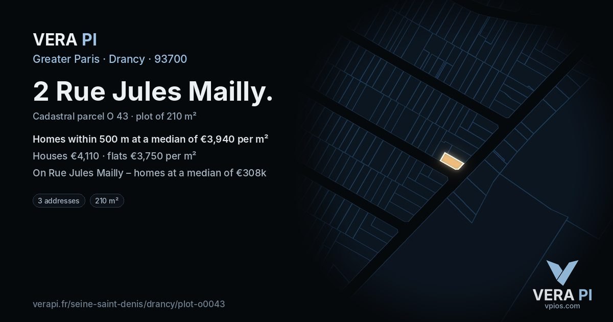 2 Rue Jules Mailly, Drancy at night – the plot lit, the parcels around coloured by the prices near them