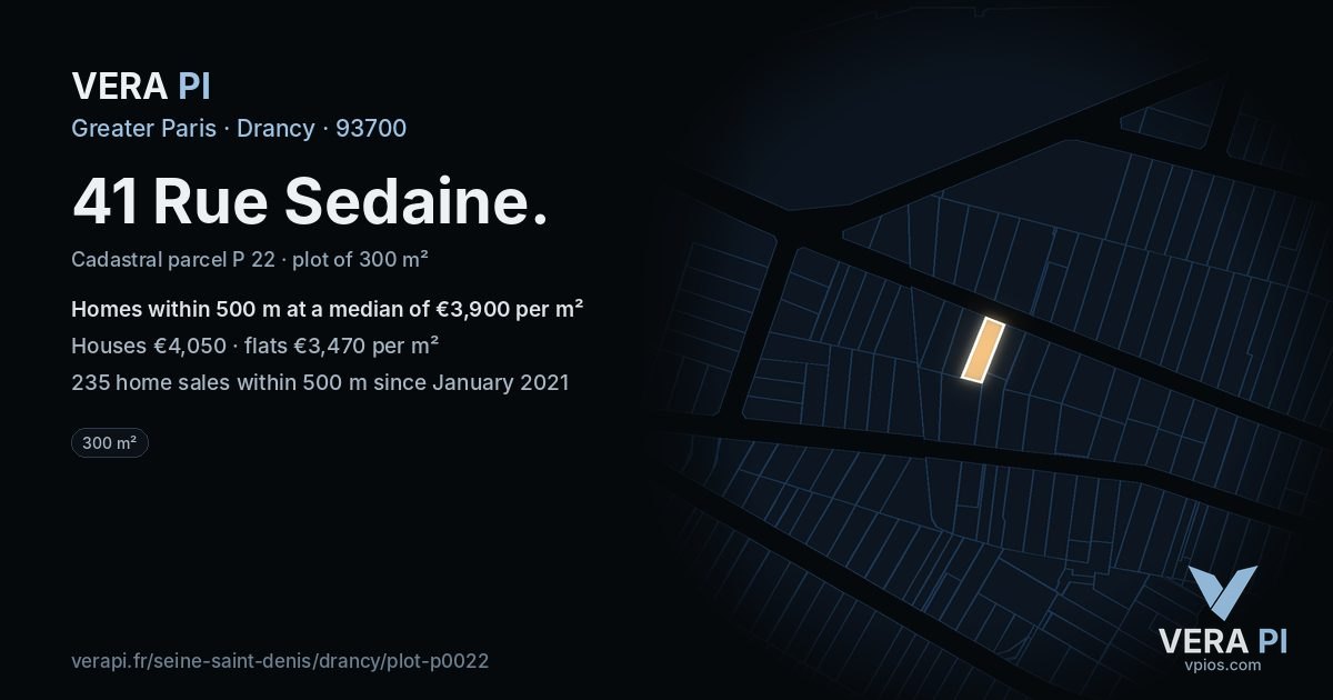 41 Rue Sedaine, Drancy at night – the plot lit, the parcels around coloured by the prices near them