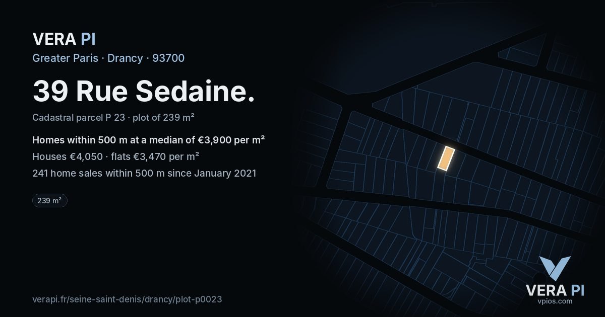 39 Rue Sedaine, Drancy at night – the plot lit, the parcels around coloured by the prices near them