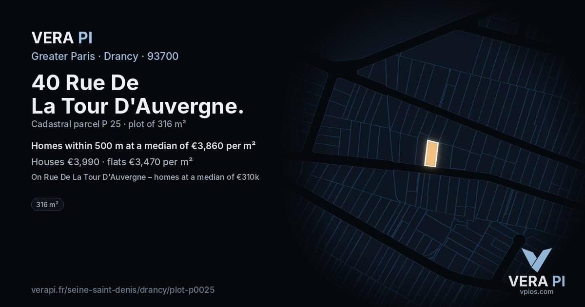 40 Rue De La Tour D'Auvergne, Drancy at night – the plot lit, the parcels around coloured by the prices near them