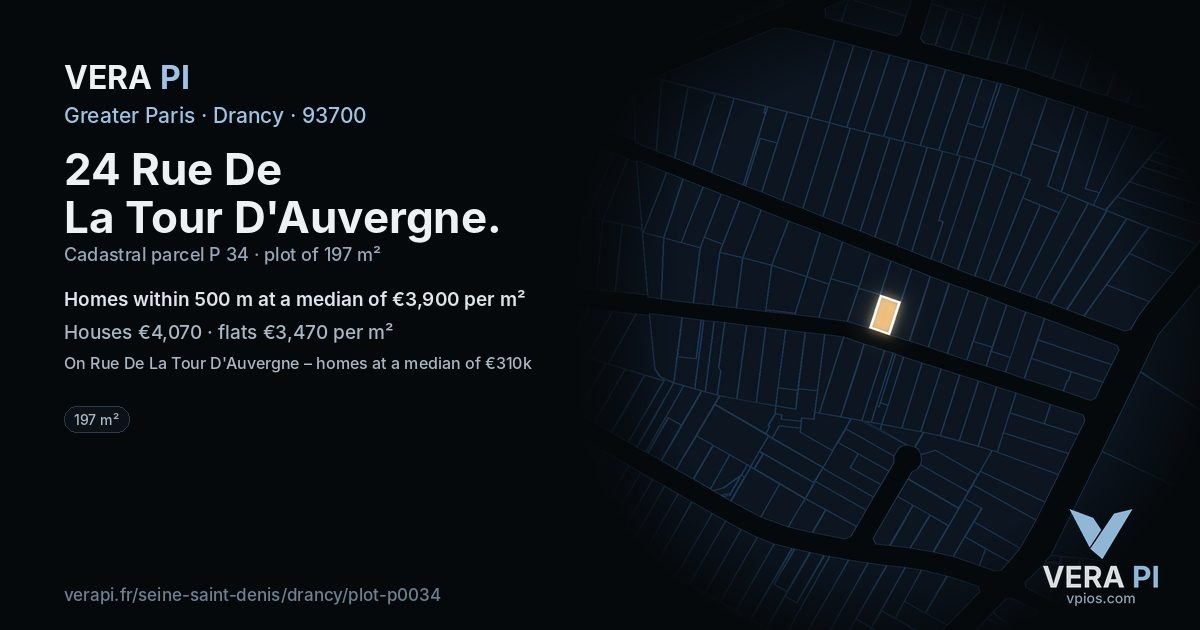 24 Rue De La Tour D'Auvergne, Drancy at night – the plot lit, the parcels around coloured by the prices near them