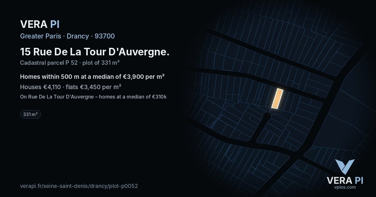 15 Rue De La Tour D'Auvergne, Drancy at night – the plot lit, the parcels around coloured by the prices near them