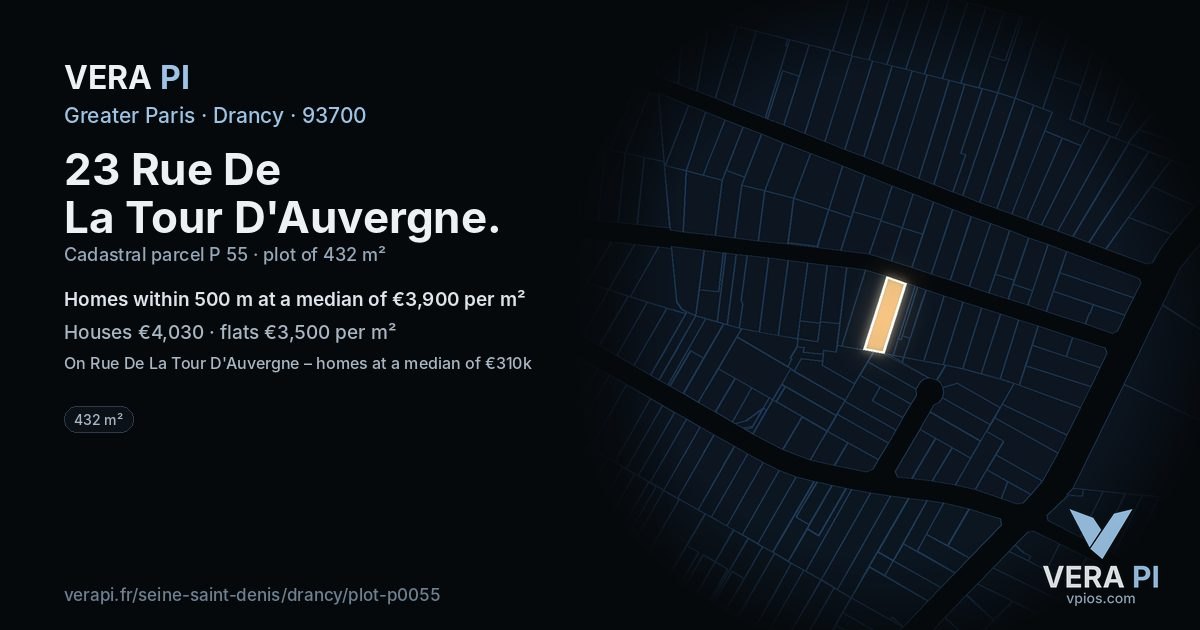 23 Rue De La Tour D'Auvergne, Drancy at night – the plot lit, the parcels around coloured by the prices near them