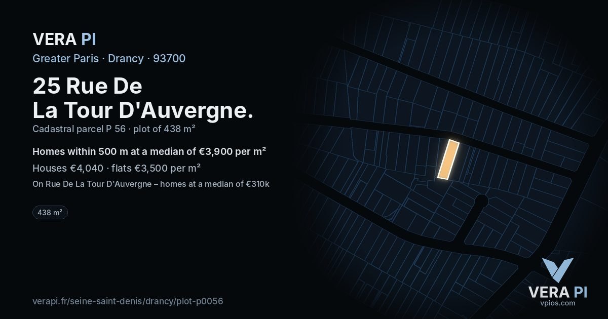 25 Rue De La Tour D'Auvergne, Drancy at night – the plot lit, the parcels around coloured by the prices near them