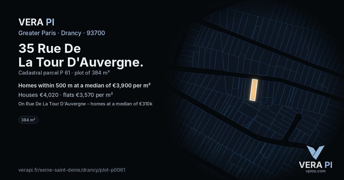 35 Rue De La Tour D'Auvergne, Drancy at night – the plot lit, the parcels around coloured by the prices near them