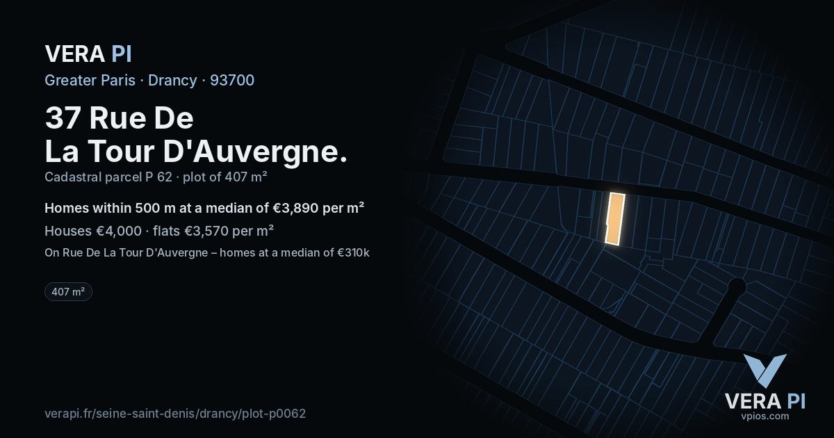 37 Rue De La Tour D'Auvergne, Drancy at night – the plot lit, the parcels around coloured by the prices near them