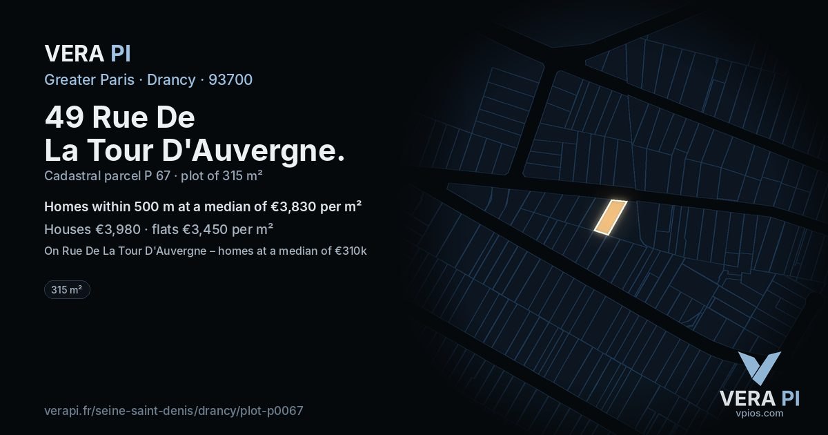 49 Rue De La Tour D'Auvergne, Drancy at night – the plot lit, the parcels around coloured by the prices near them