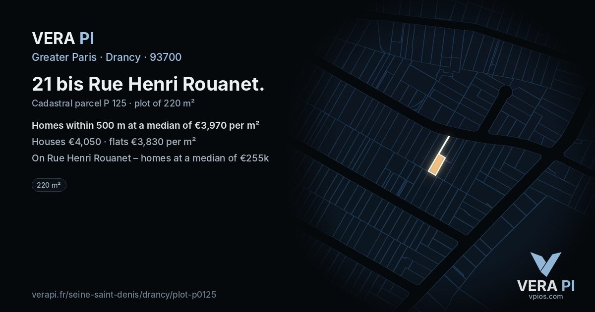 21 bis Rue Henri Rouanet, Drancy at night – the plot lit, the parcels around coloured by the prices near them