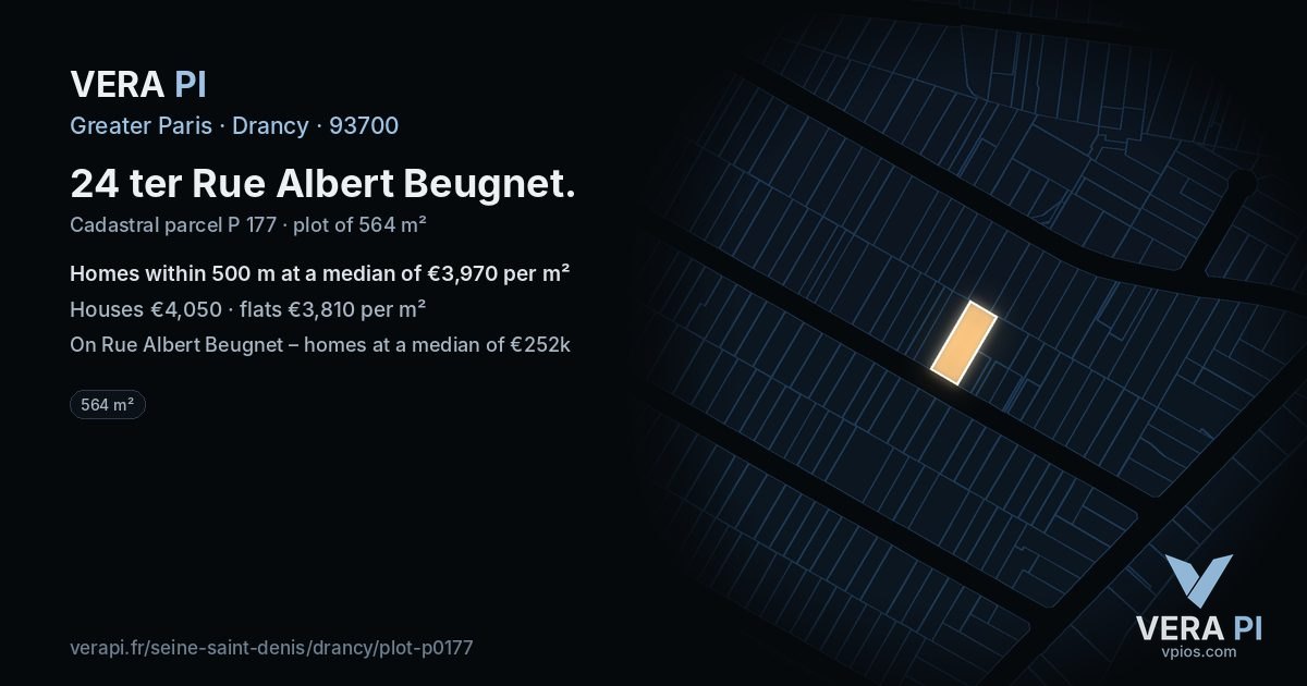 24 ter Rue Albert Beugnet, Drancy at night – the plot lit, the parcels around coloured by the prices near them