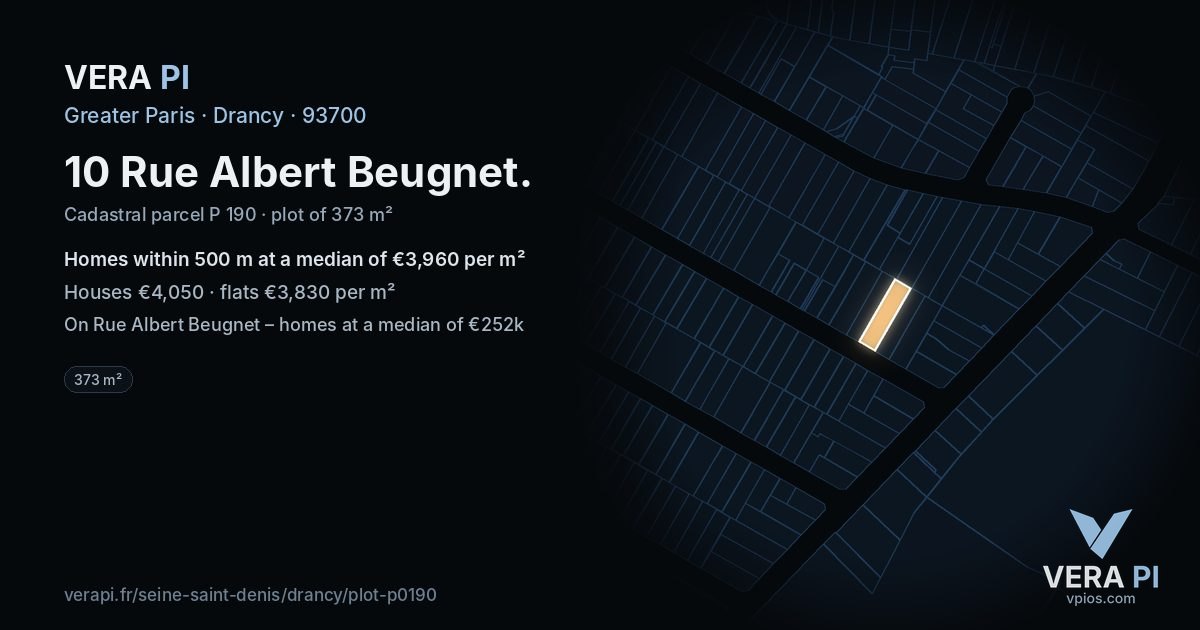 10 Rue Albert Beugnet, Drancy at night – the plot lit, the parcels around coloured by the prices near them