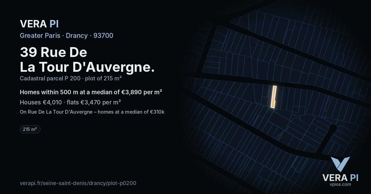 39 Rue De La Tour D'Auvergne, Drancy at night – the plot lit, the parcels around coloured by the prices near them