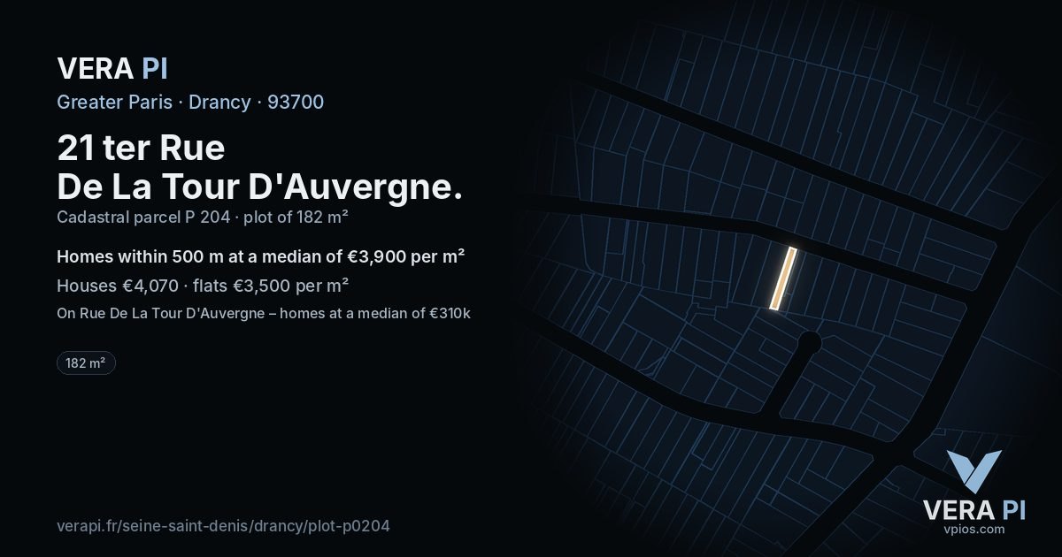 21 ter Rue De La Tour D'Auvergne, Drancy at night – the plot lit, the parcels around coloured by the prices near them